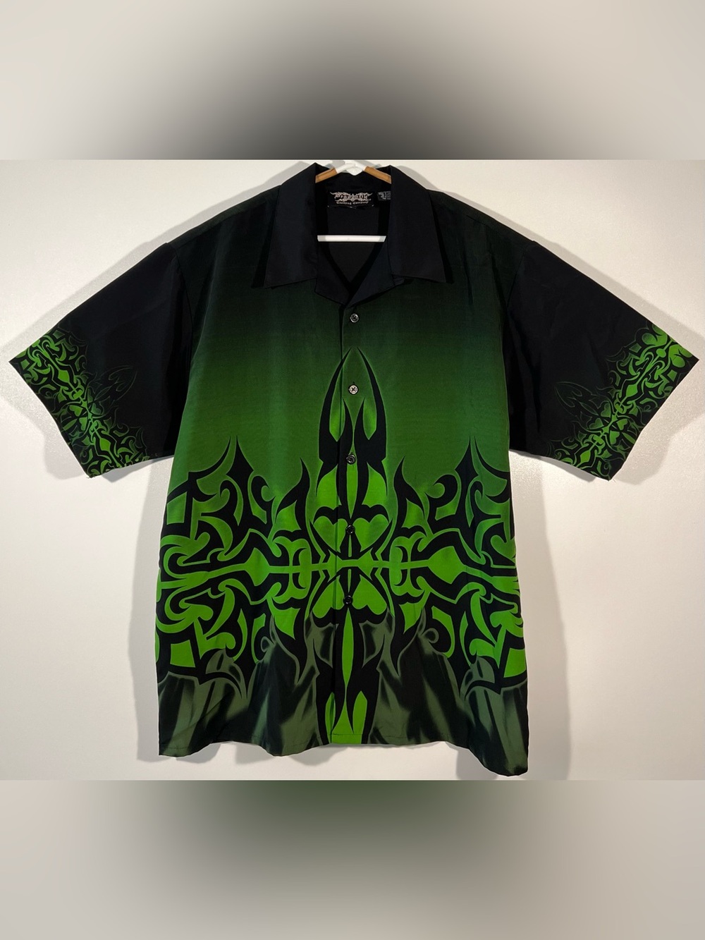 Vintage Dragonfly Clothing Co Shirt Mens Large Y2K Cyber Tribal Ombre Green L